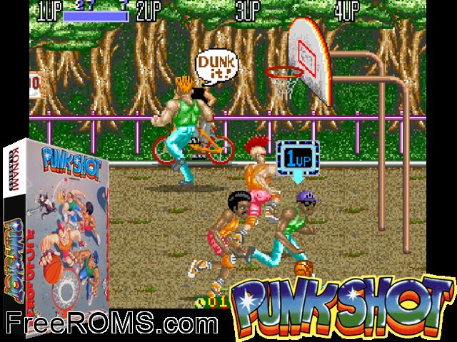 Punk Shot (US 4 Players) MAME game showing 3D box cover and gameplay screenshot