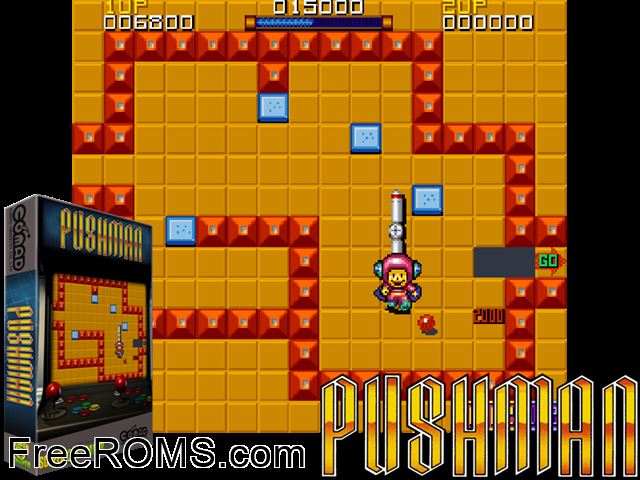 Pushman (Korea, set 2) MAME game showing 3D box cover and gameplay screenshot