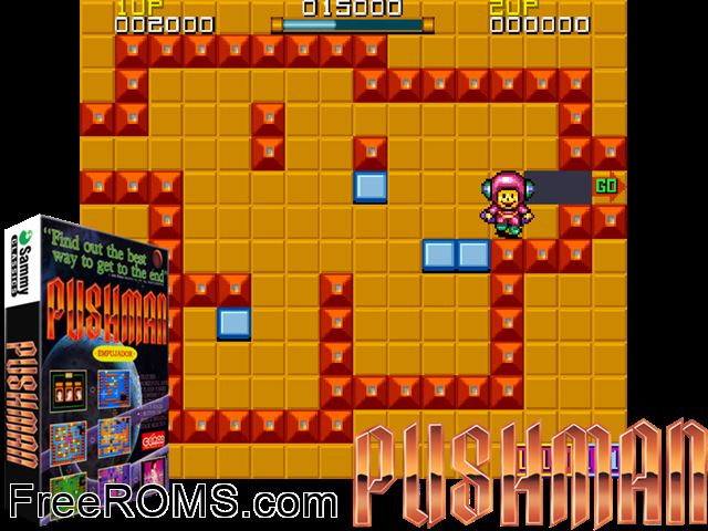 Pushman (American Sammy license) MAME game showing 3D box cover and gameplay screenshot