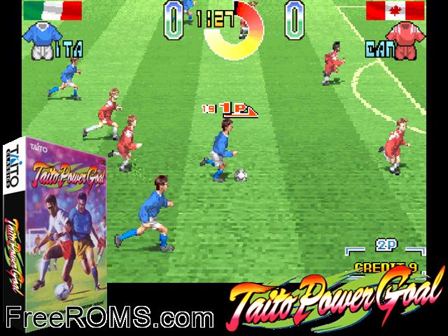 Taito Power Goal (Ver 2.5O 1994/11/03) MAME game showing 3D box cover and gameplay screenshot