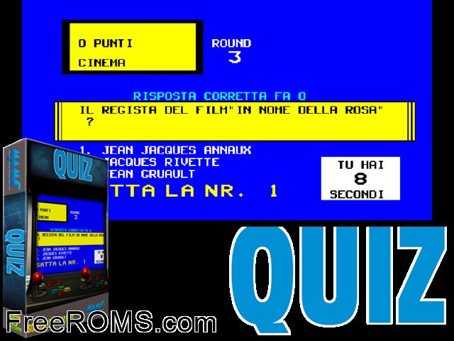 Quiz (Revision 2) MAME game showing 3D box cover and gameplay screenshot