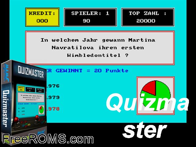 Quizmaster MAME game showing 3D box cover and gameplay screenshot