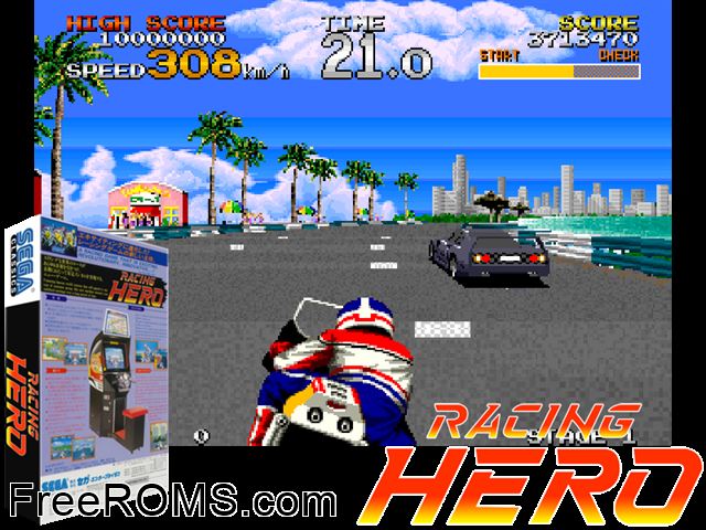 Racing Hero (FD1094 317-0144) MAME game showing 3D box cover and gameplay screenshot
