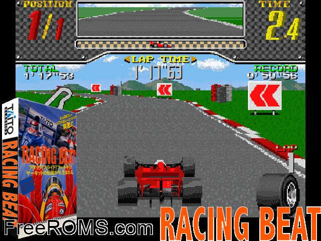 Racing Beat (World) MAME game showing 3D box cover and gameplay screenshot