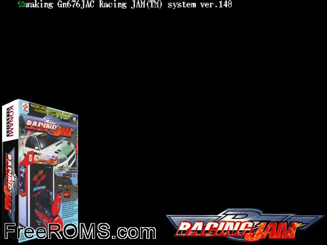 Racing Jam MAME game showing 3D box cover and gameplay screenshot
