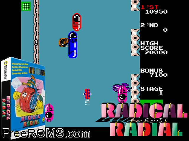 Radical Radial MAME game showing 3D box cover and gameplay screenshot