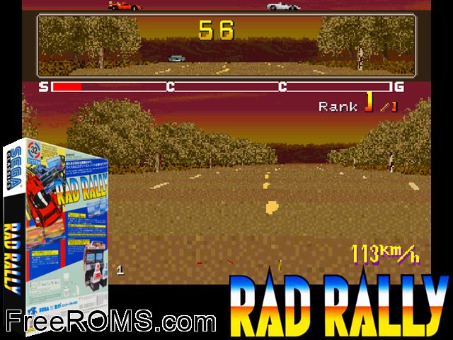 Rad Rally (US) MAME game showing 3D box cover and gameplay screenshot