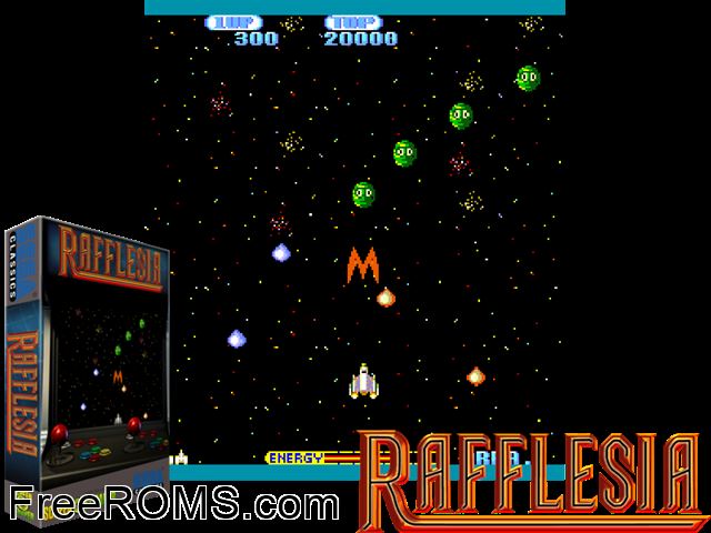 Rafflesia MAME game showing 3D box cover and gameplay screenshot