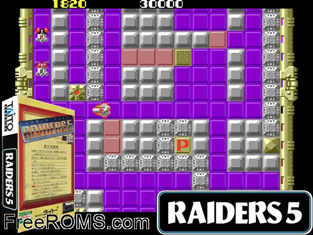 Raiders5 MAME game showing 3D box cover and gameplay screenshot