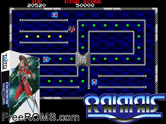 Raimais (World) MAME game showing 3D box cover and gameplay screenshot