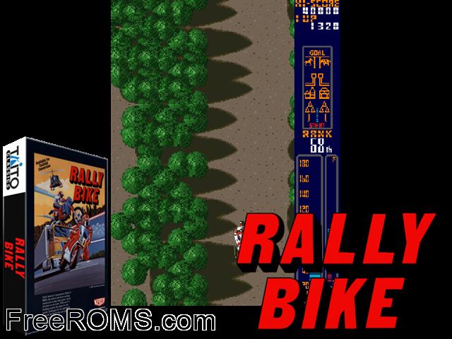 Rally Bike / Dash Yarou MAME game showing 3D box cover and gameplay screenshot