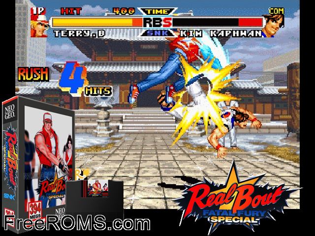 Real Bout Fatal Fury Special / Real Bout Garou Densetsu Special MAME game showing 3D box cover and gameplay screenshot