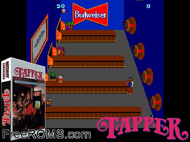 Tapper (Root Beer) MAME game showing 3D box cover and gameplay screenshot