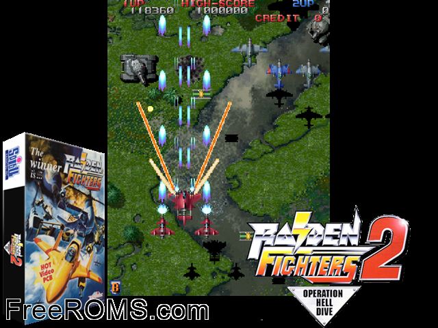 Raiden Fighters 2 MAME game showing 3D box cover and gameplay screenshot