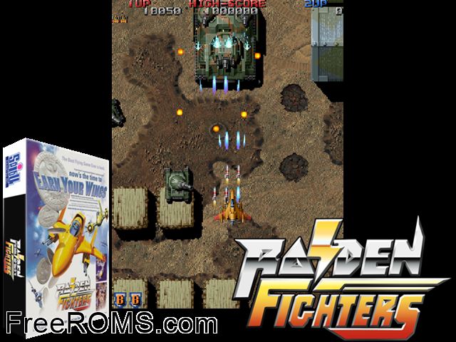 Raiden Fighters (US) MAME game showing 3D box cover and gameplay screenshot