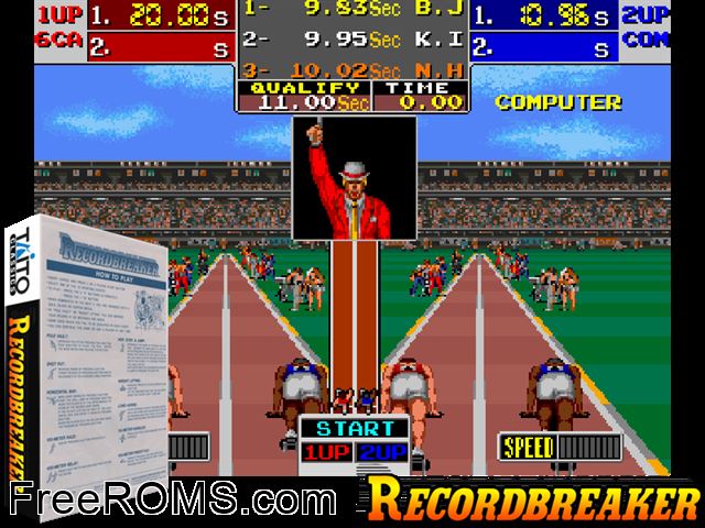 Recordbreaker (World) MAME game showing 3D box cover and gameplay screenshot