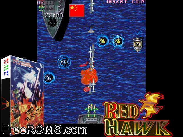 Red Hawk (bootleg) MAME game showing 3D box cover and gameplay screenshot