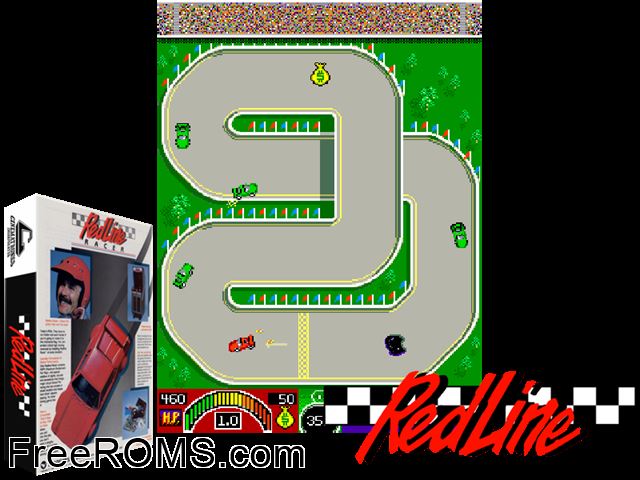 Redline Racer (2 players) MAME game showing 3D box cover and gameplay screenshot