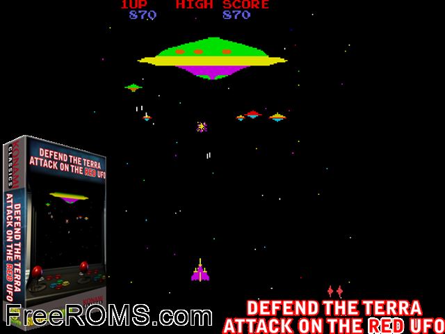 Defend the Terra Attack on the Red UFO MAME game showing 3D box cover and gameplay screenshot