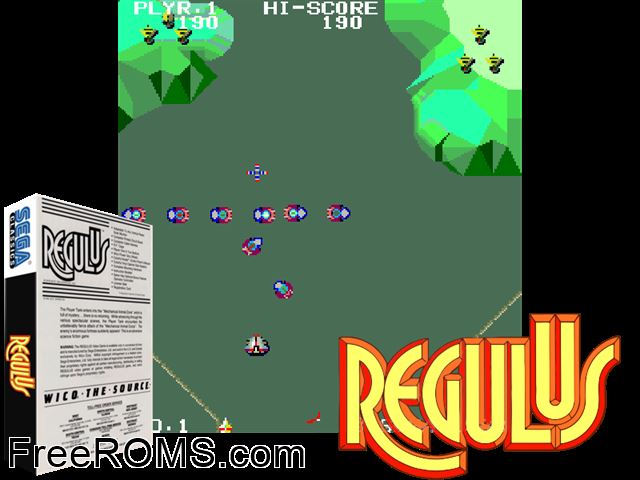 Regulus (Old Ver.) MAME game showing 3D box cover and gameplay screenshot