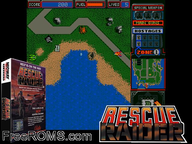 Rescue Raider (Stand-Alone) MAME game showing 3D box cover and gameplay screenshot