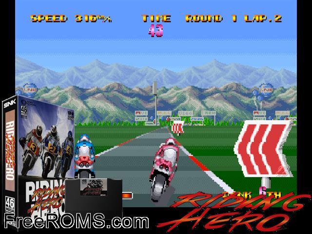 Riding Hero (set 2) MAME game showing 3D box cover and gameplay screenshot