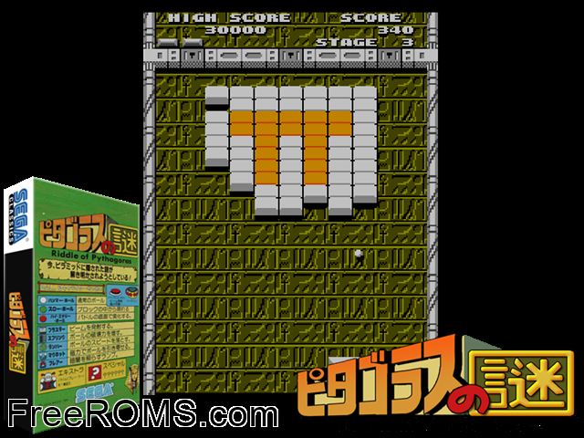 Riddle of Pythagoras (Japan) MAME game showing 3D box cover and gameplay screenshot
