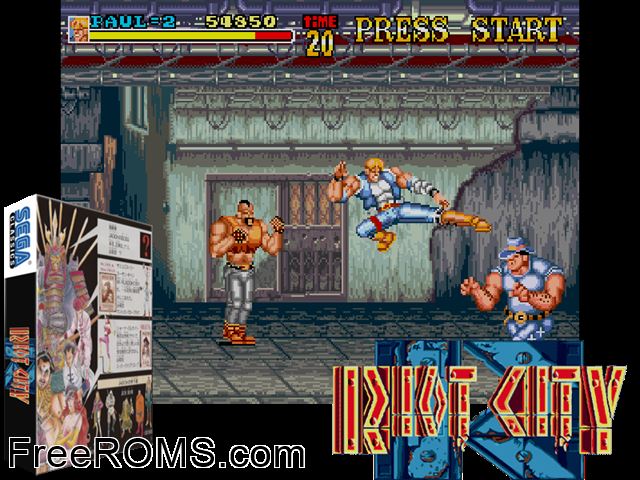 Riot City (Japan) MAME game showing 3D box cover and gameplay screenshot
