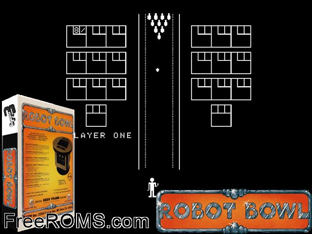 Robot Bowl MAME game showing 3D box cover and gameplay screenshot