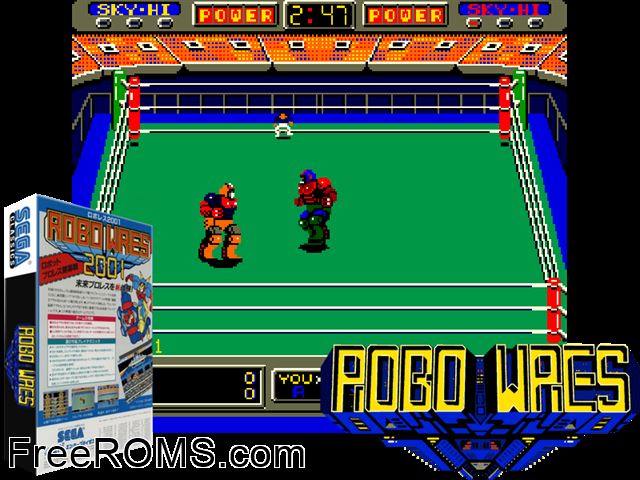 Robo Wres 2001 MAME game showing 3D box cover and gameplay screenshot
