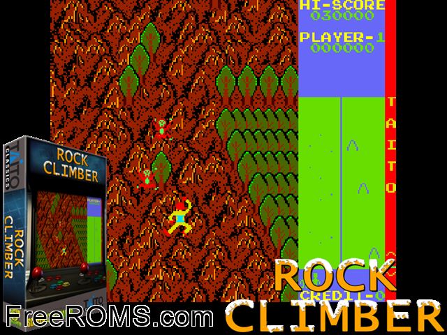 Rock Climber MAME game showing 3D box cover and gameplay screenshot