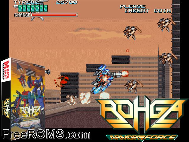 Rohga Armor Force (US v1.0) MAME game showing 3D box cover and gameplay screenshot