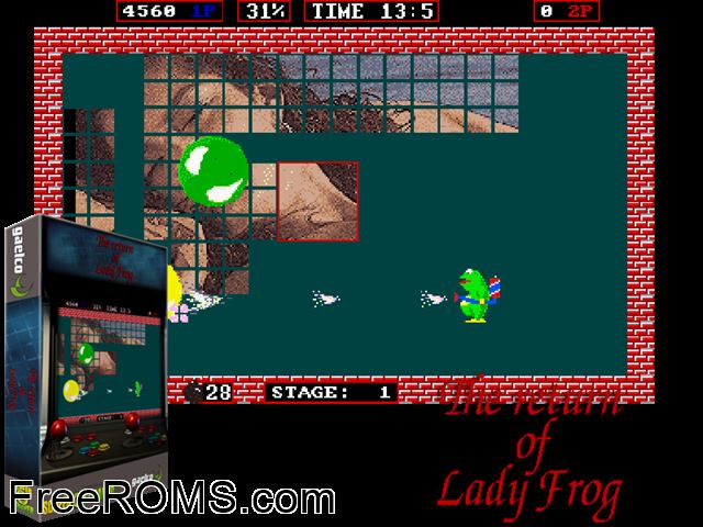 The Return of Lady Frog MAME game showing 3D box cover and gameplay screenshot