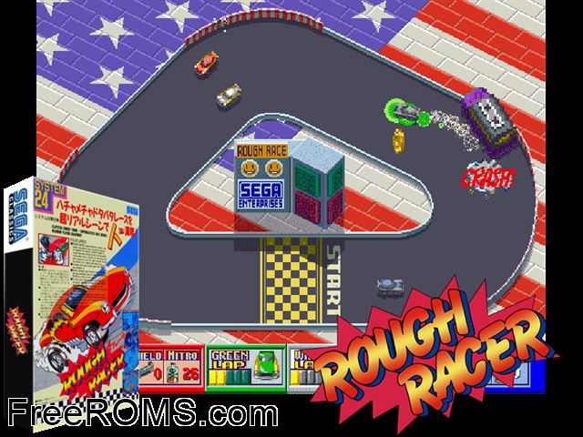 Rough Racer (Japan, FD1094 317-0058-06b) MAME game showing 3D box cover and gameplay screenshot