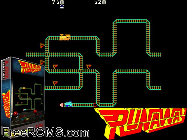 Runaway (prototype) MAME game showing 3D box cover and gameplay screenshot