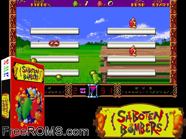 Saboten Bombers (set 1) MAME game showing 3D box cover and gameplay screenshot