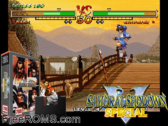 Samurai Shodown V Special / Samurai Spirits Zero Special (set 1, uncensored) MAME game showing 3D box cover and gameplay screenshot