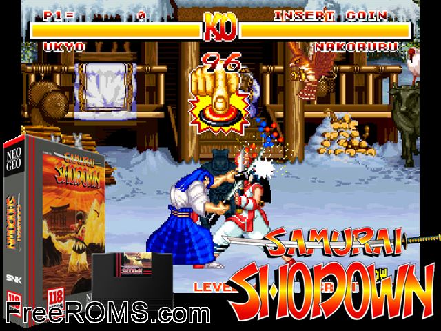 Samurai Shodown / Samurai Spirits MAME game showing 3D box cover and gameplay screenshot