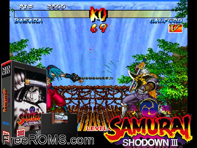 Samurai Shodown III / Samurai Spirits Zankurou Musouken (set 1) MAME game showing 3D box cover and gameplay screenshot