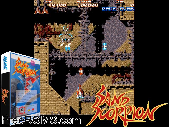 Sand Scorpion (set 1) MAME game showing 3D box cover and gameplay screenshot