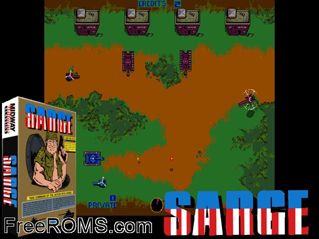 Sarge MAME game showing 3D box cover and gameplay screenshot