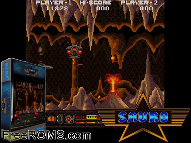 Sauro MAME game showing 3D box cover and gameplay screenshot