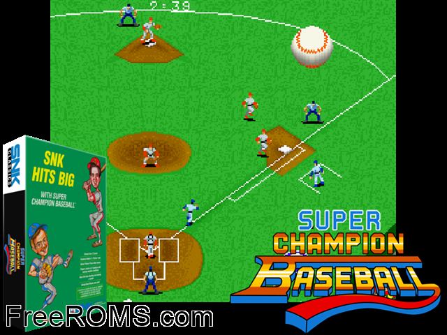 Super Champion Baseball (US) MAME game showing 3D box cover and gameplay screenshot
