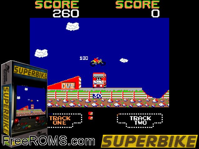 Super Bike (DK conversion) MAME game showing 3D box cover and gameplay screenshot