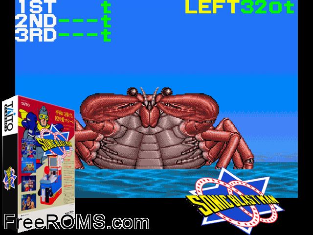 Sonic Blast Man (Japan) MAME game showing 3D box cover and gameplay screenshot