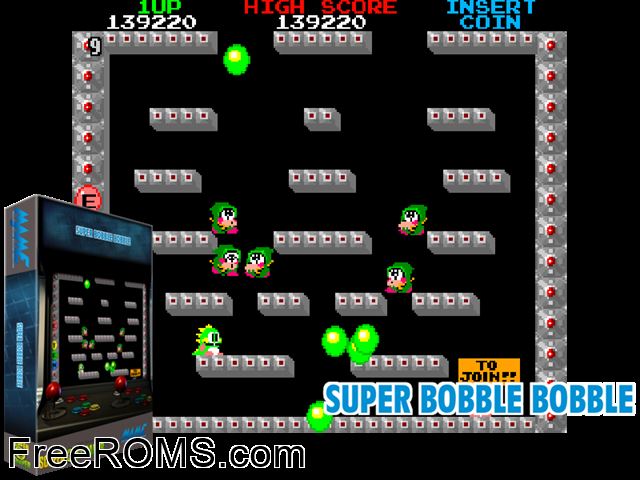 Super Bobble Bobble MAME game showing 3D box cover and gameplay screenshot