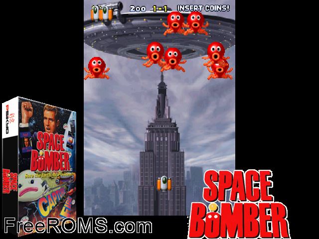 Space Bomber (ver. B) MAME game showing 3D box cover and gameplay screenshot