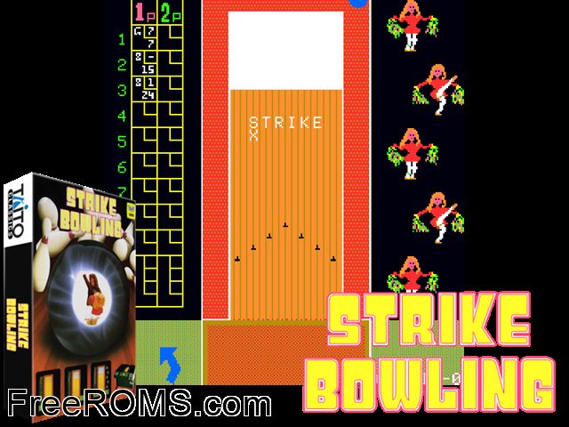 Strike Bowling MAME game showing 3D box cover and gameplay screenshot