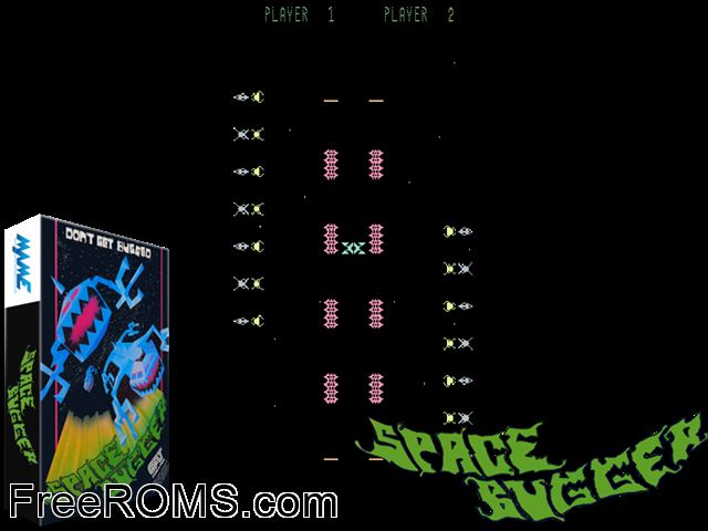Space Bugger MAME game showing 3D box cover and gameplay screenshot