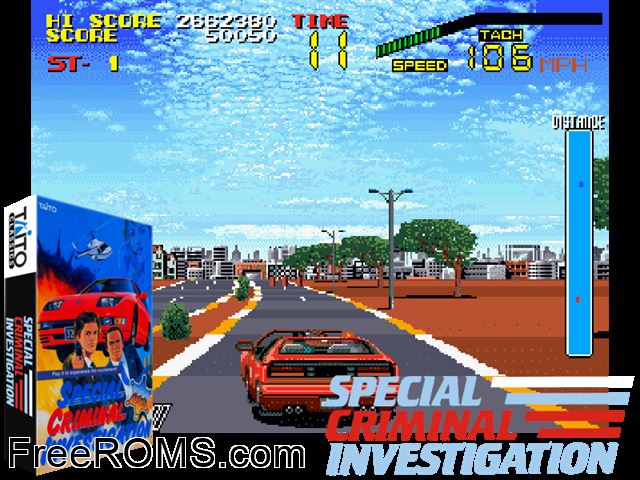 Special Criminal Investigation (World set 2) MAME game showing 3D box cover and gameplay screenshot